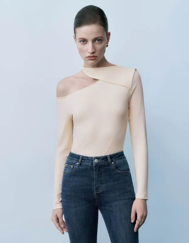 Cut-Out Skinny Knitted T-Shirt sold by Urban Revivo