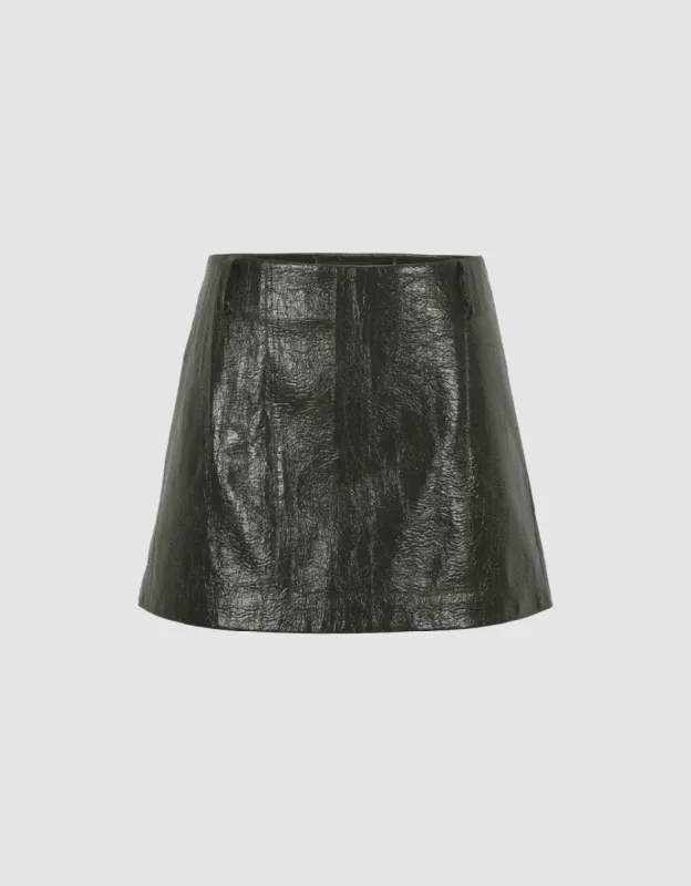 Crumpled Effect Vegan Leather Mini Skirt made by Urban Revivo