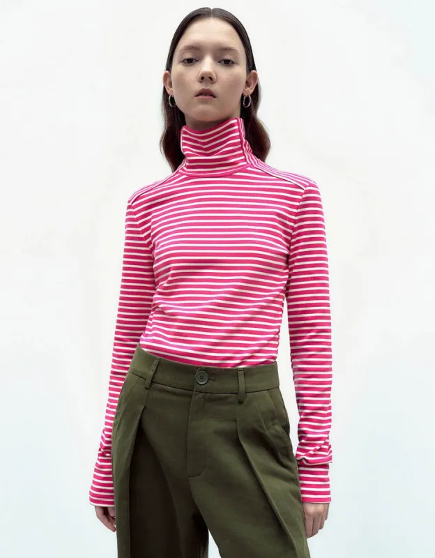 Striped Turtle Neck Straight T-Shirt sold by Urban Revivo