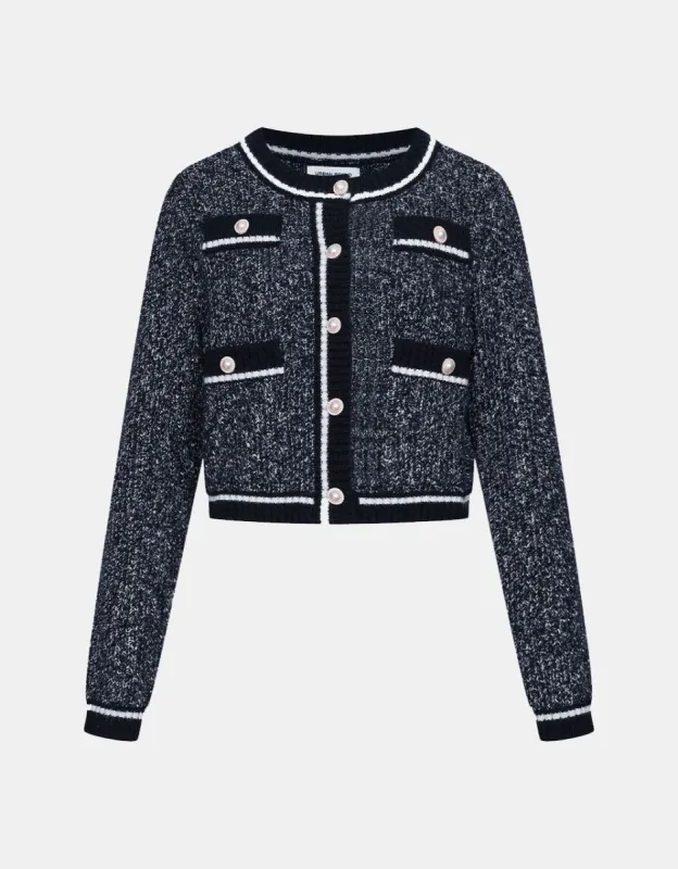 Contrast Trim Faux Pearl Button Cardigan sold by Urban Revivo