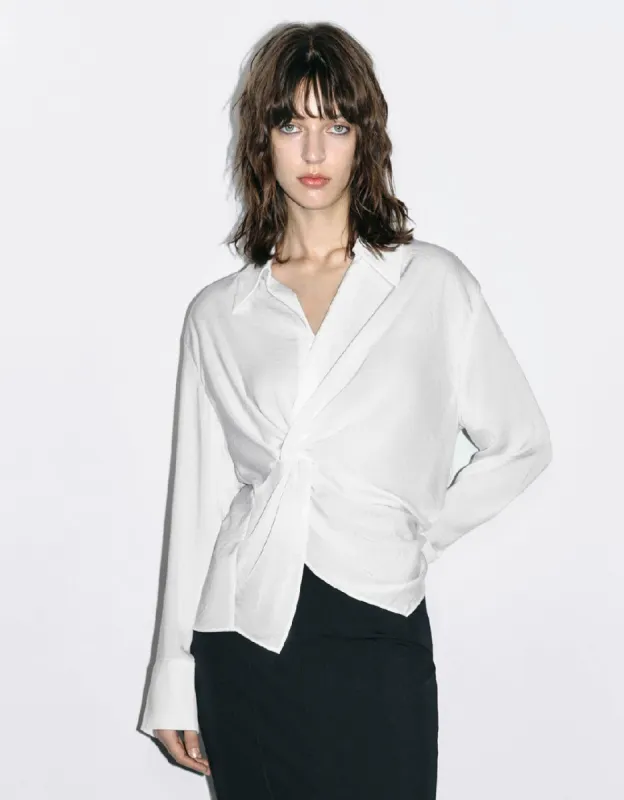 Twist Front V-Neck Overhead Shirt sold by Urban Revivo