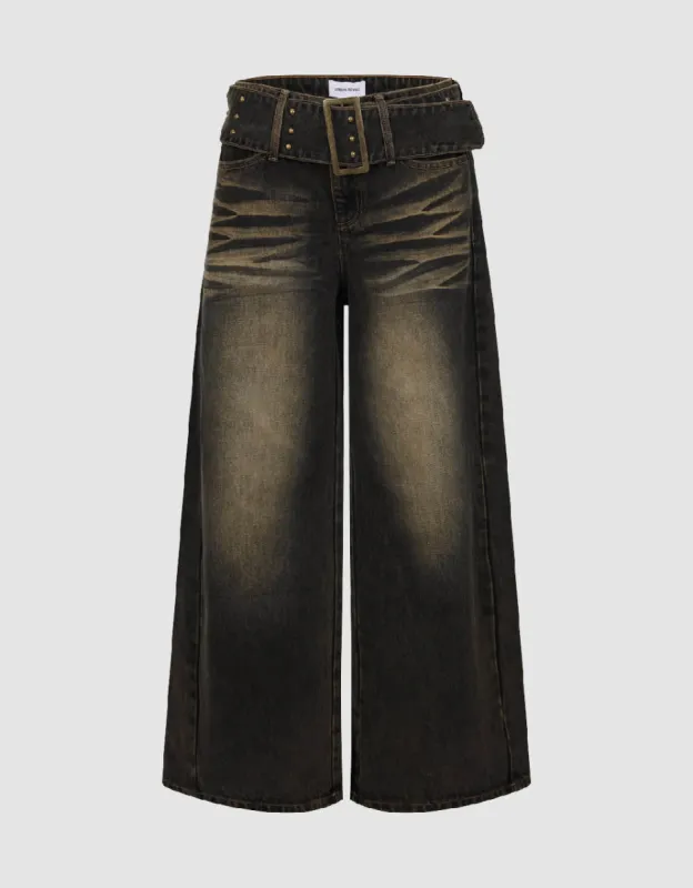 Wide-Leg Jeans With Belt sold by Urban Revivo