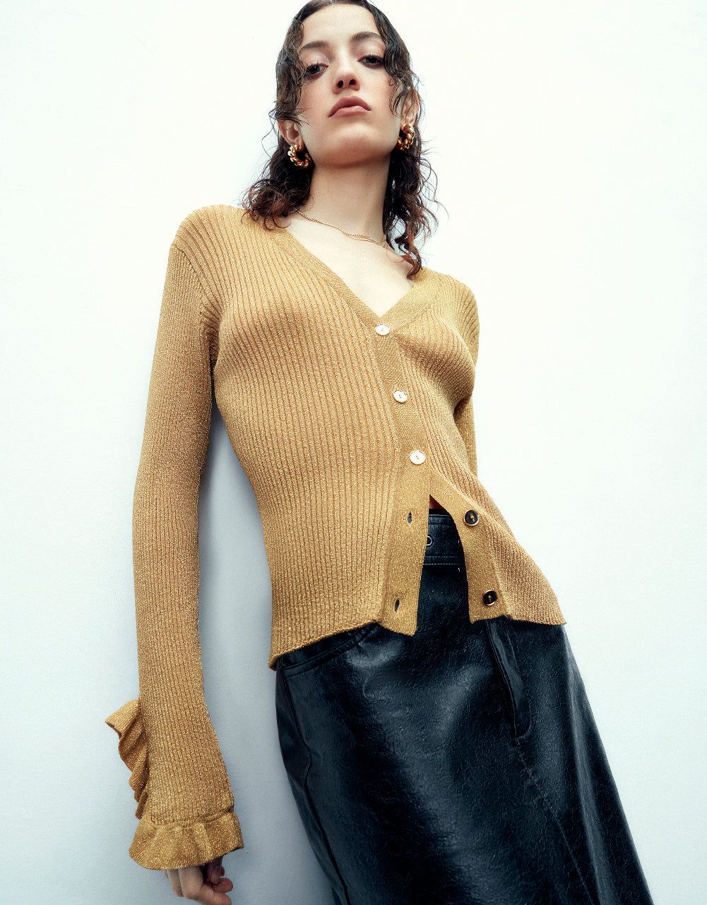 Flare Sleeve V-Neck Knitted Cardigan sold by Urban Revivo product image thumbnail 3