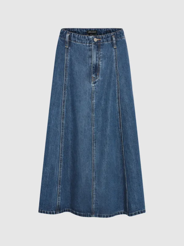 Midi A-Line Denim Skirt sold by Urban Revivo
