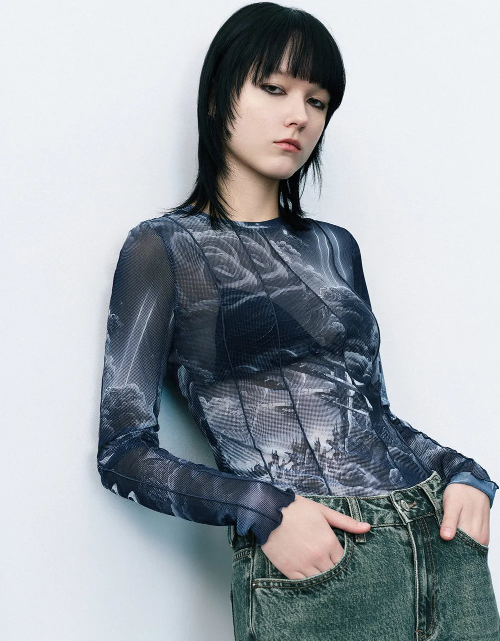 Lettuce Trim Printed Crew Neck Skinny T-Shirt sold by Urban Revivo product image thumbnail 3