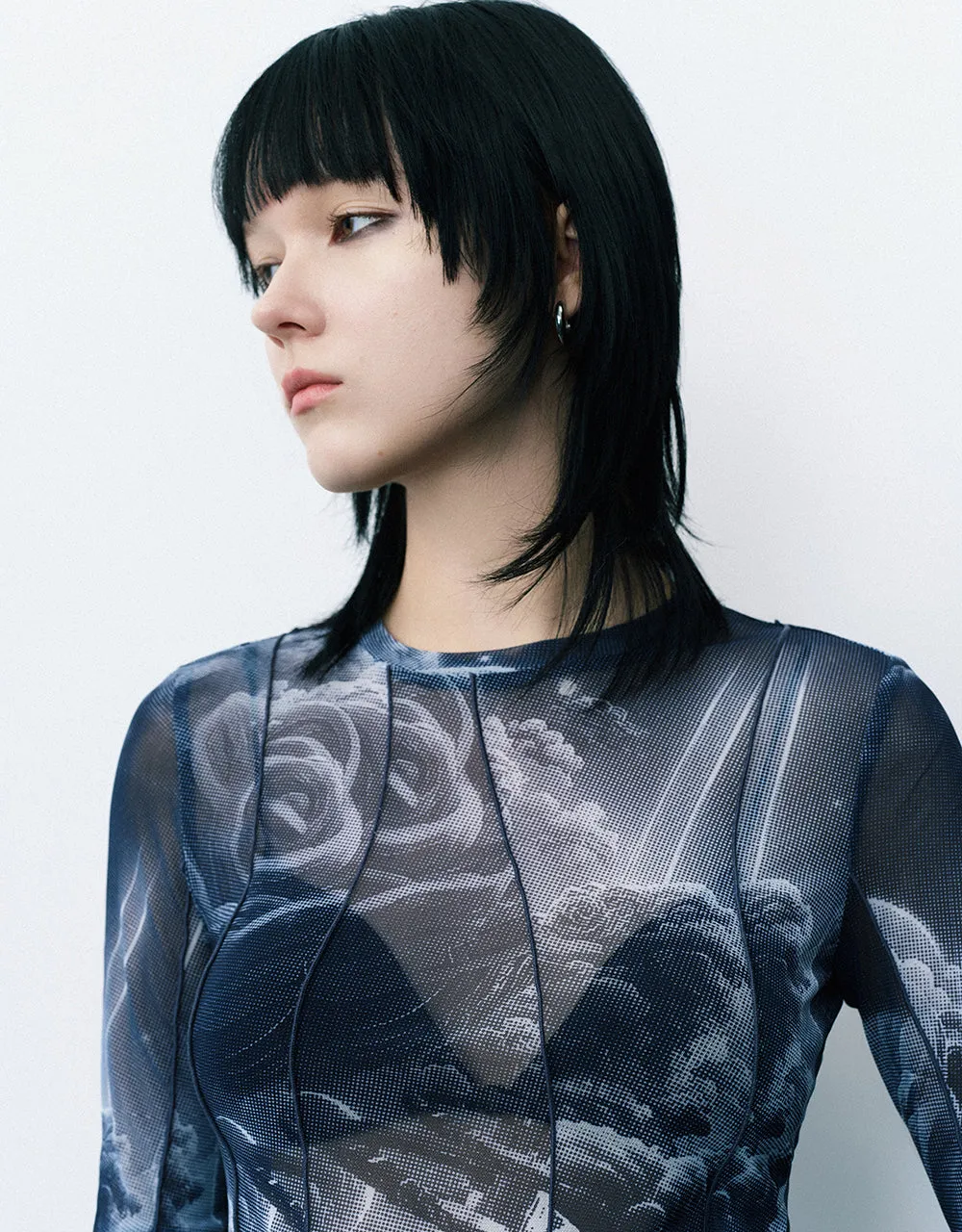 Lettuce Trim Printed Crew Neck Skinny T-Shirt sold by Urban Revivo product image thumbnail 4