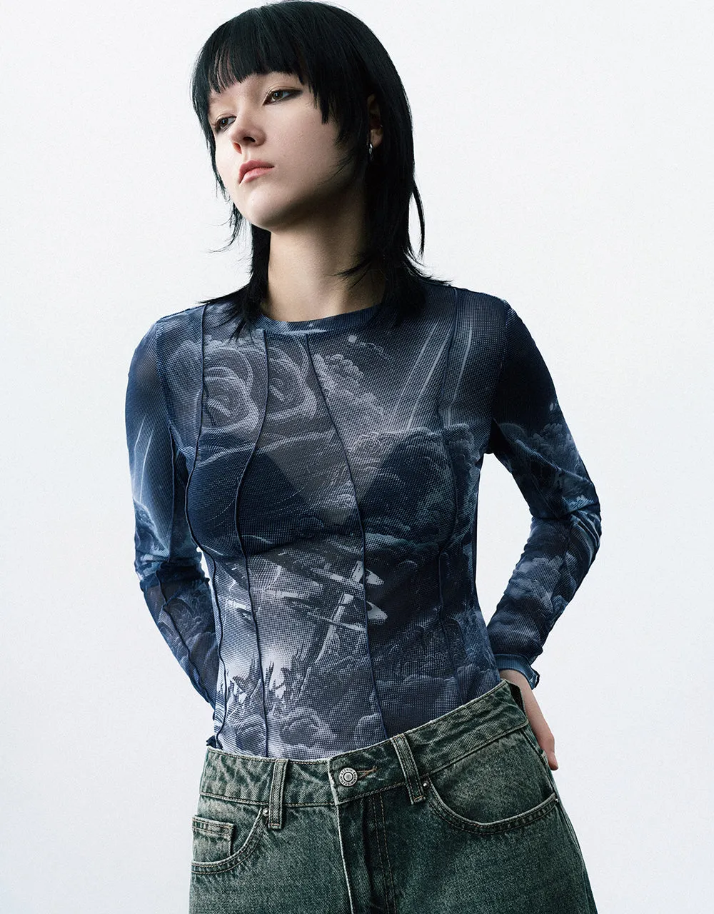 Lettuce Trim Printed Crew Neck Skinny T-Shirt sold by Urban Revivo