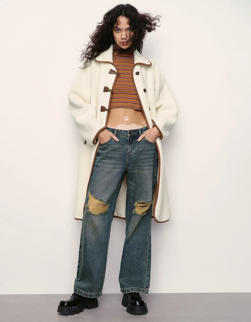 Drop Shoulder Sleeve Long Furry Coat sold by Urban Revivo