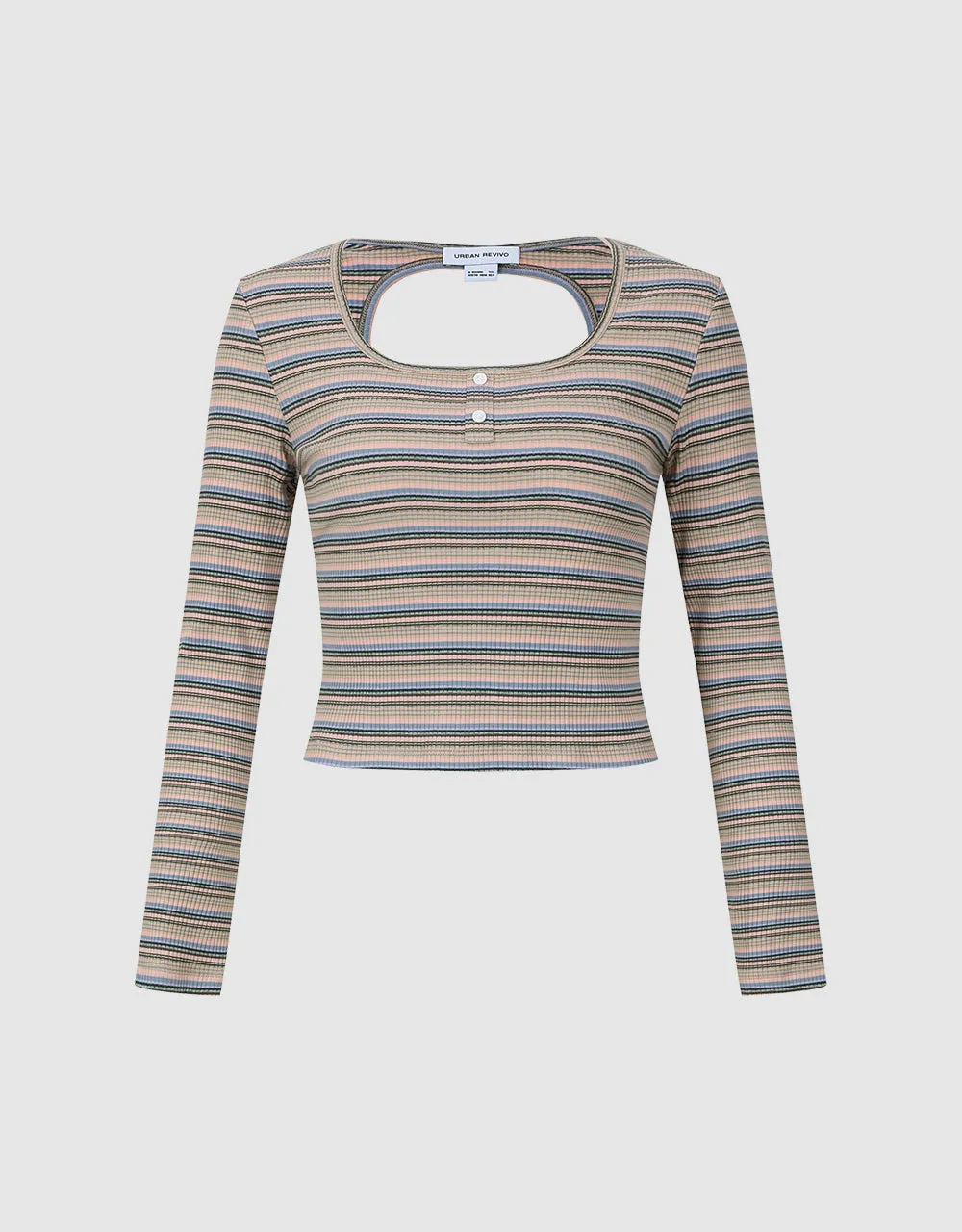 Striped U Neck Skinny T-Shirt sold by Urban Revivo product image thumbnail 2