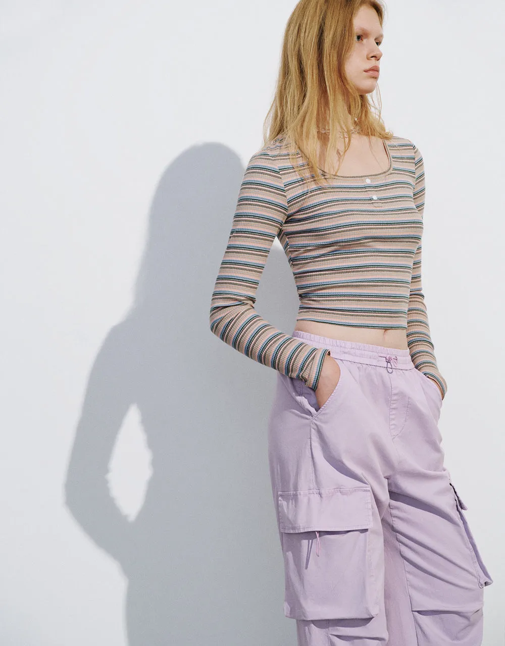 Striped U Neck Skinny T-Shirt sold by Urban Revivo product image thumbnail 3