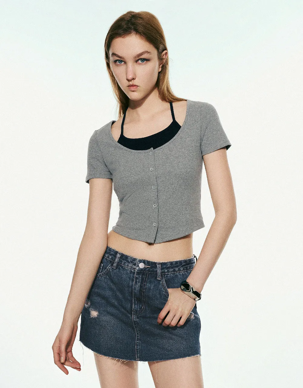 Halter Neck 2 In 1 Skinny T-Shirt sold by Urban Revivo