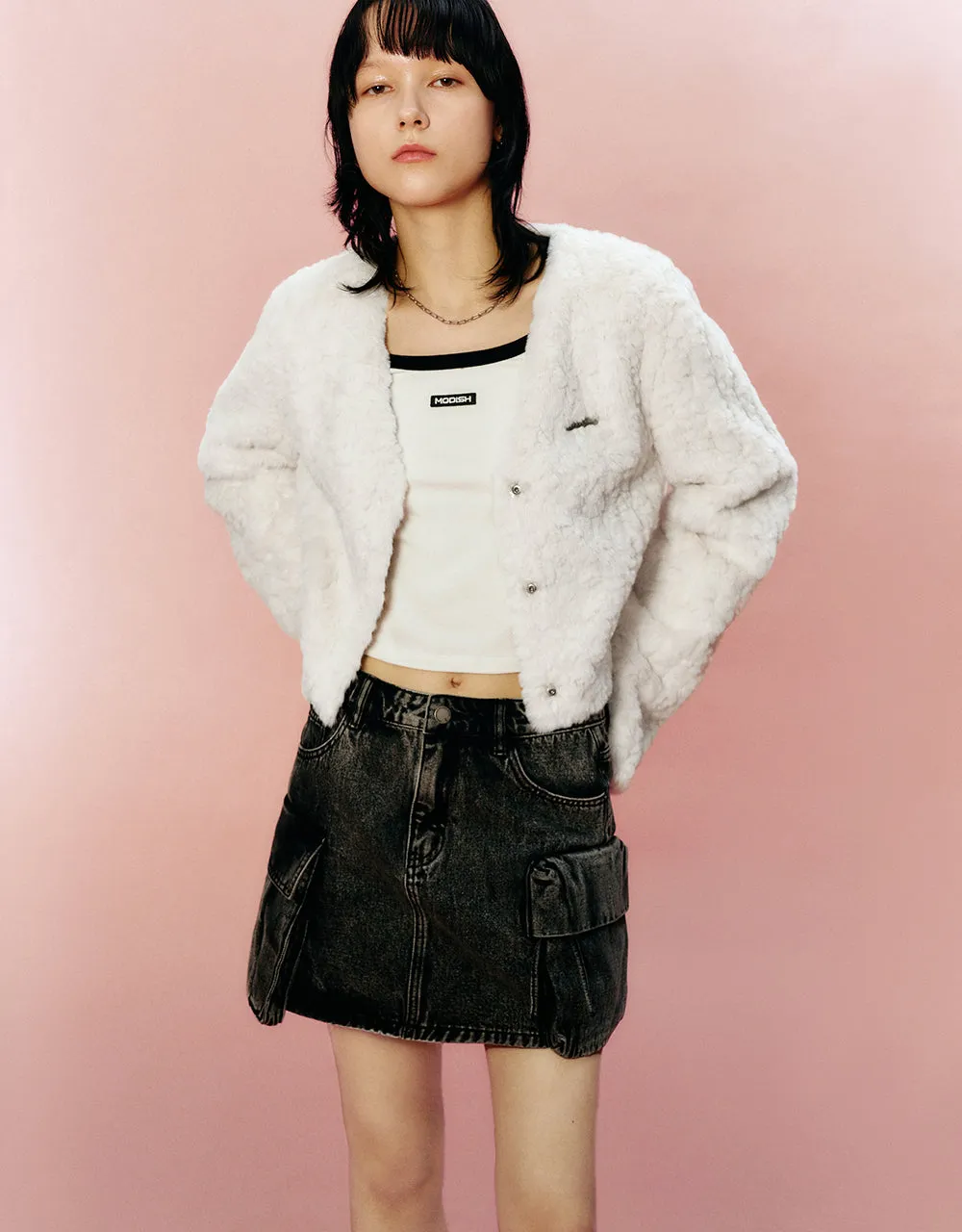 V-Neck Furry Coat sold by Urban Revivo product image thumbnail 3