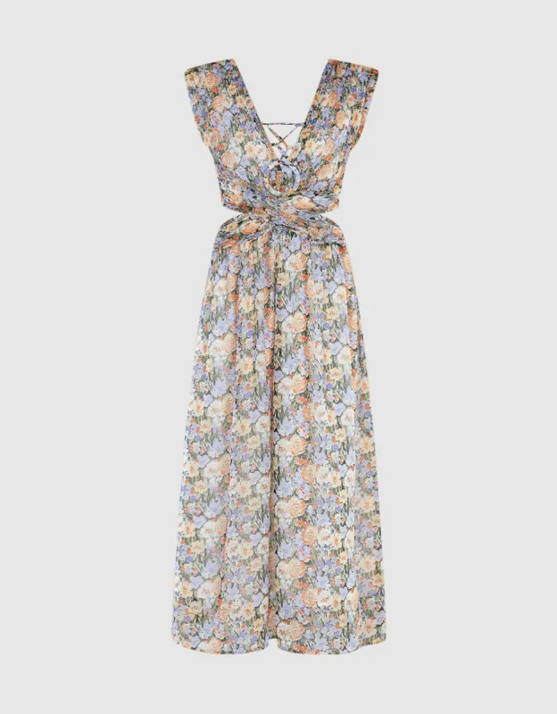 Floral Cut Out Sleeveless  Maxi Dress sold by Urban Revivo