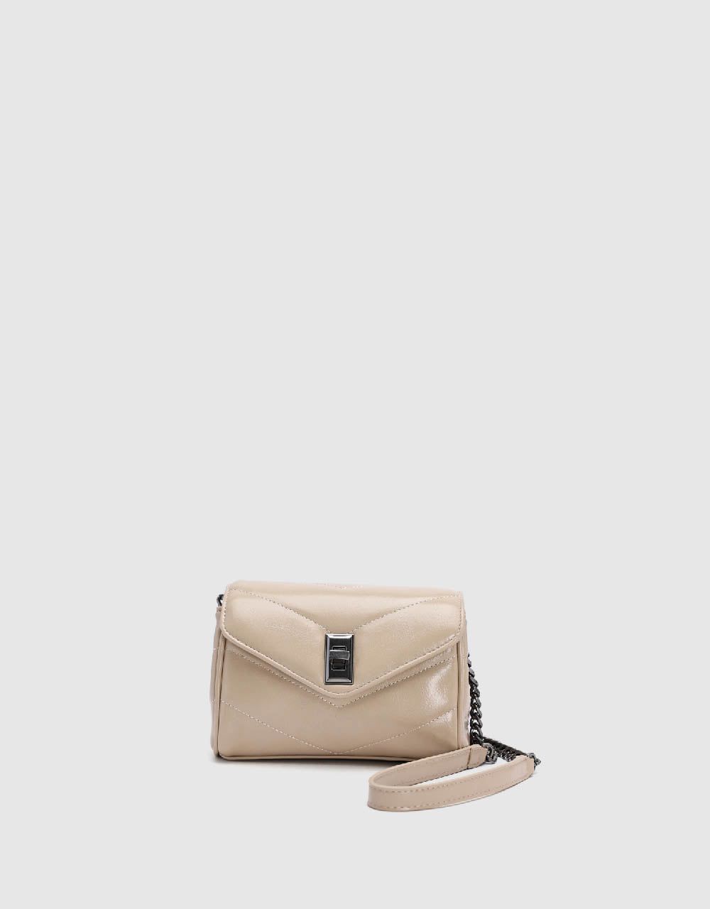 Chevron Turn-Lock Vegan Leather Shoulder Bag sold by Urban Revivo