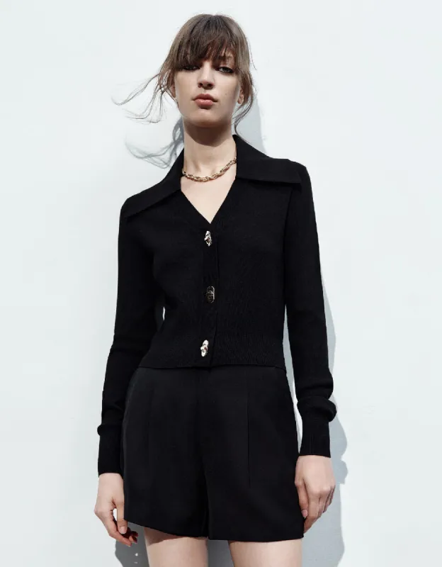 Square Button V-Neck Knitted Cardigan sold by Urban Revivo