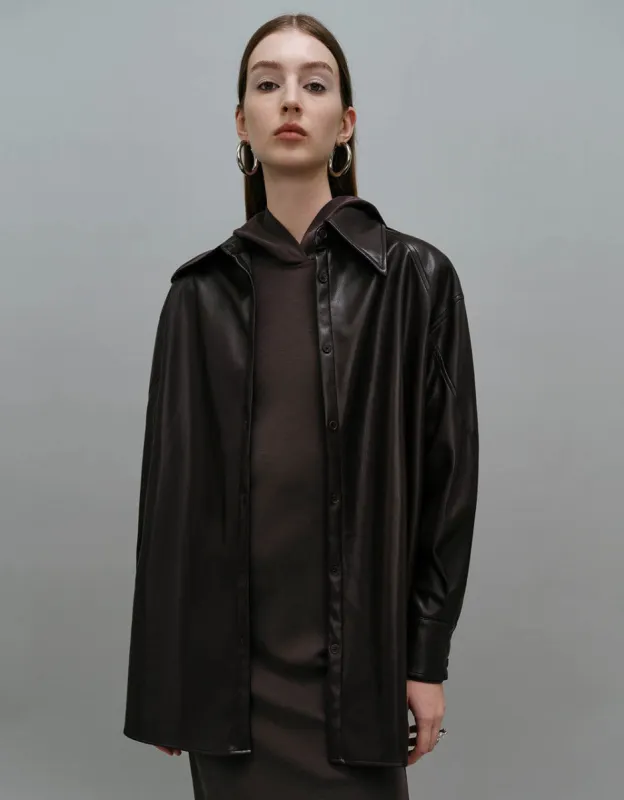 Press Button Vegan Leather Straight Shirt sold by Urban Revivo