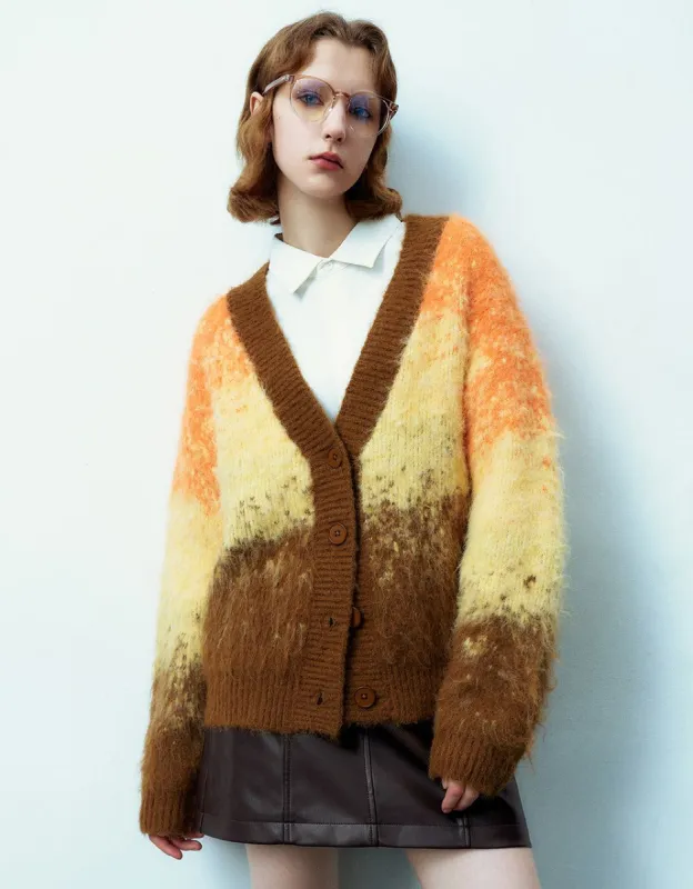 Colorblocks Furry V-Neck Knitted Cardigan sold by Urban Revivo