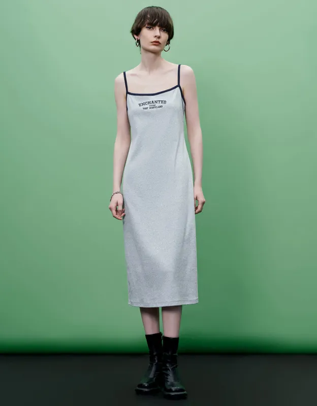 Letter Printed Off-Shoulder Skinny Cami Dress sold by Urban Revivo