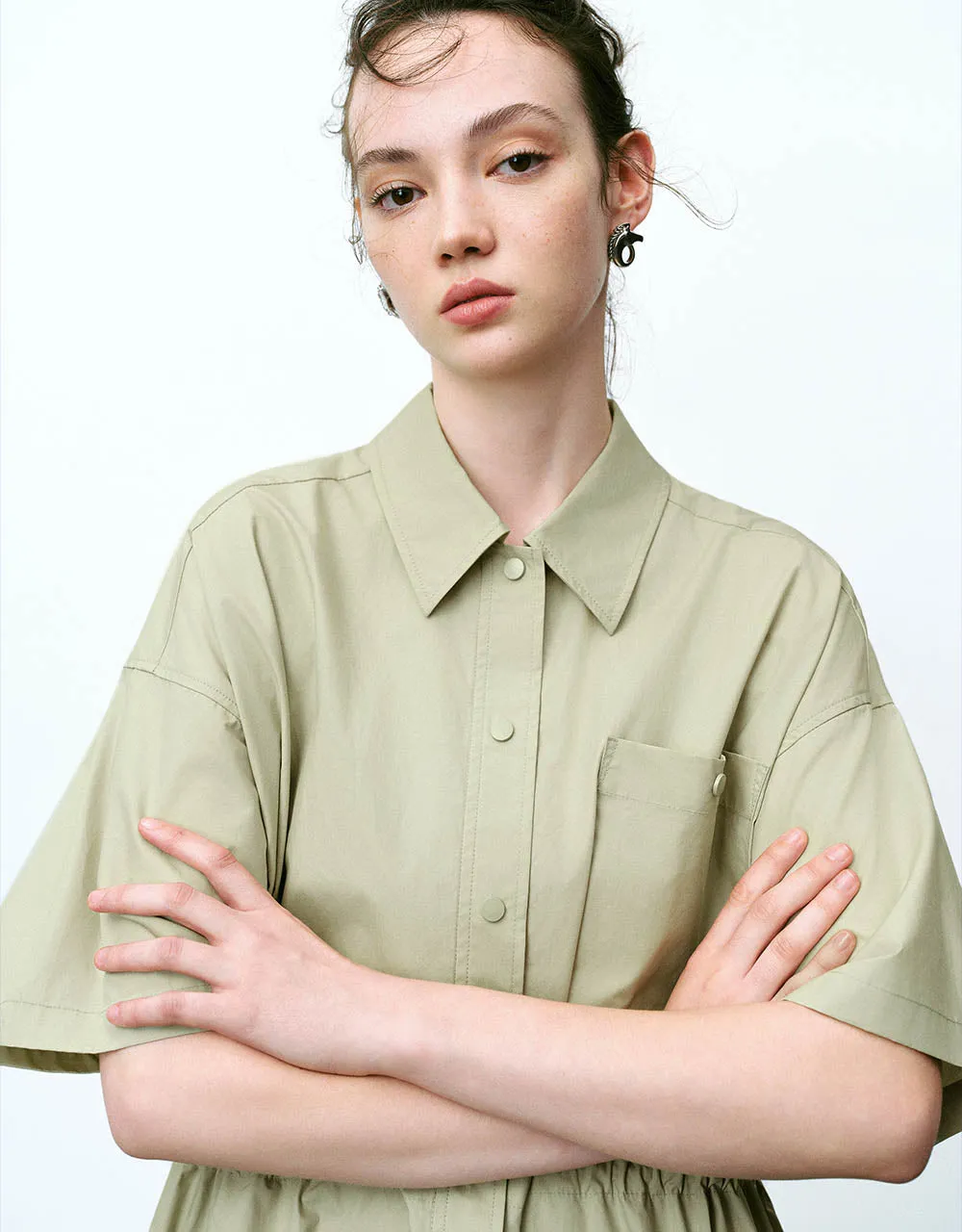 Elastic Waist A-Line Shirt Dress sold by Urban Revivo product image thumbnail 4