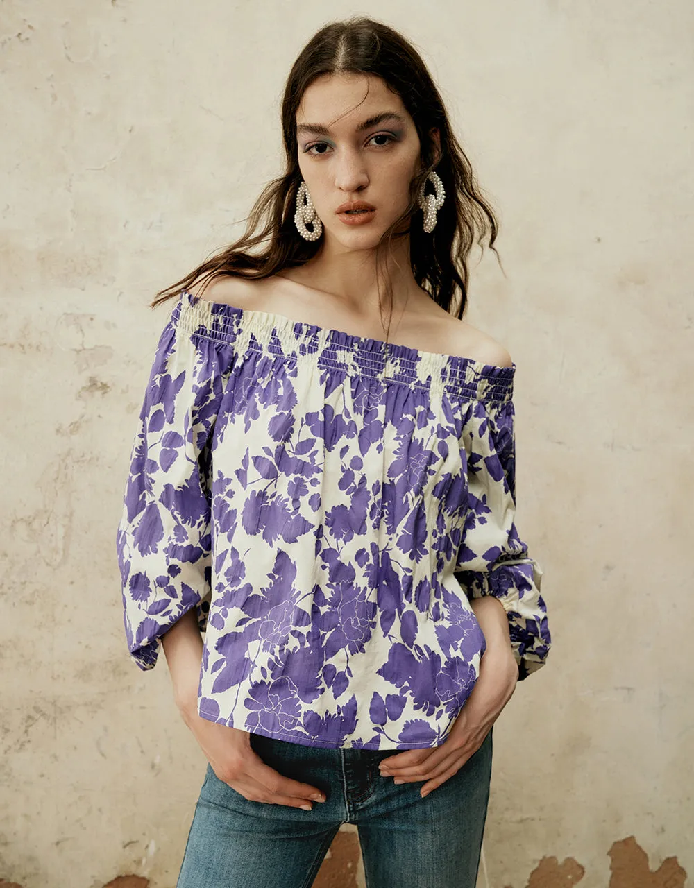 Printed Off-Shoulder Overhead Shirt sold by Urban Revivo