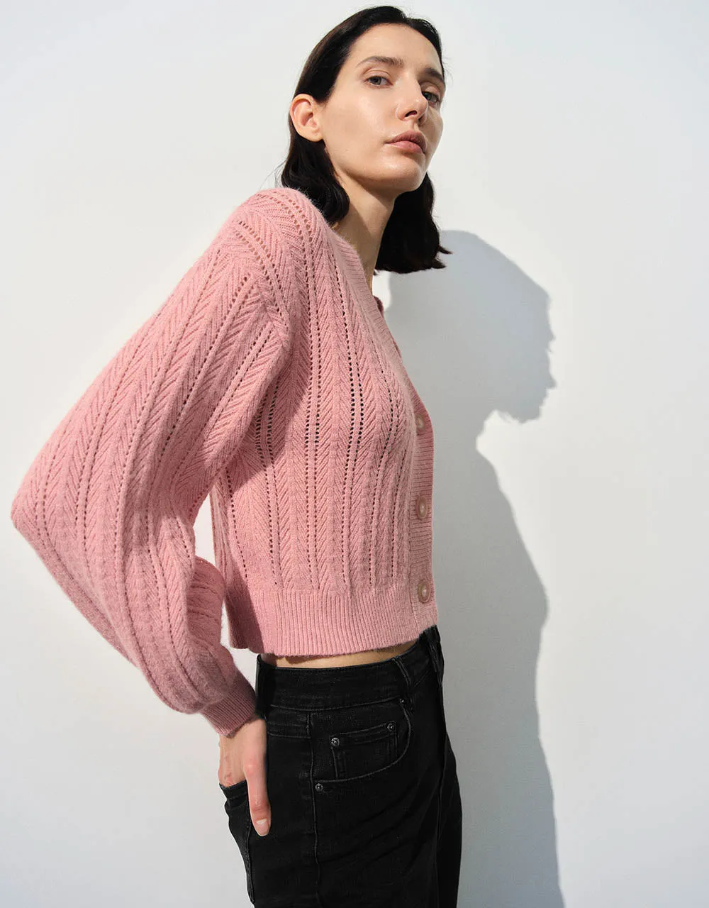 Drop Shoulder Sleeve V-Neck Knitted Cardigan sold by Urban Revivo product image thumbnail 3