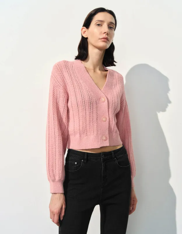 Drop Shoulder Sleeve V-Neck Knitted Cardigan sold by Urban Revivo