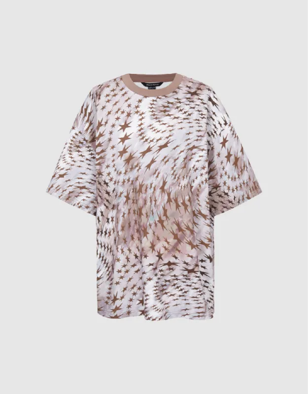 Star Printed Crew Neck Loose T-Shirt sold by Urban Revivo