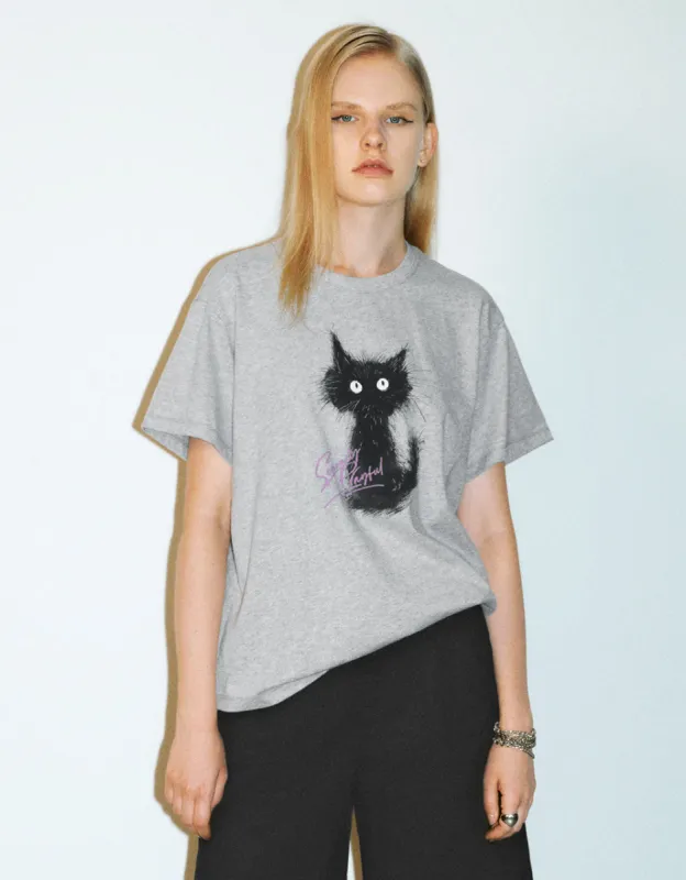Cat Printed Crew Neck Straight T-Shirt sold by Urban Revivo