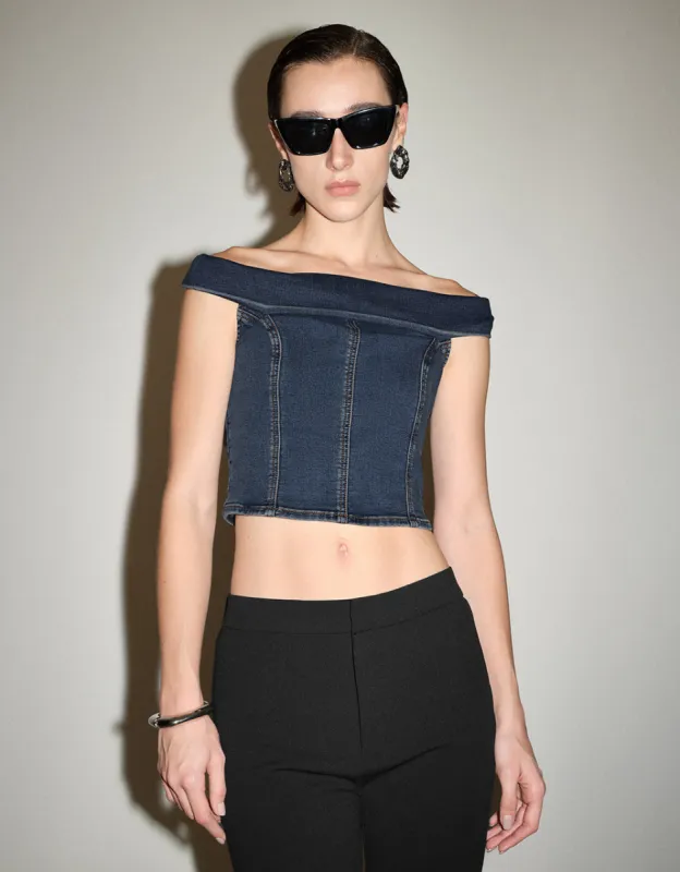 Cropped Denim Tube Top made by Urban Revivo