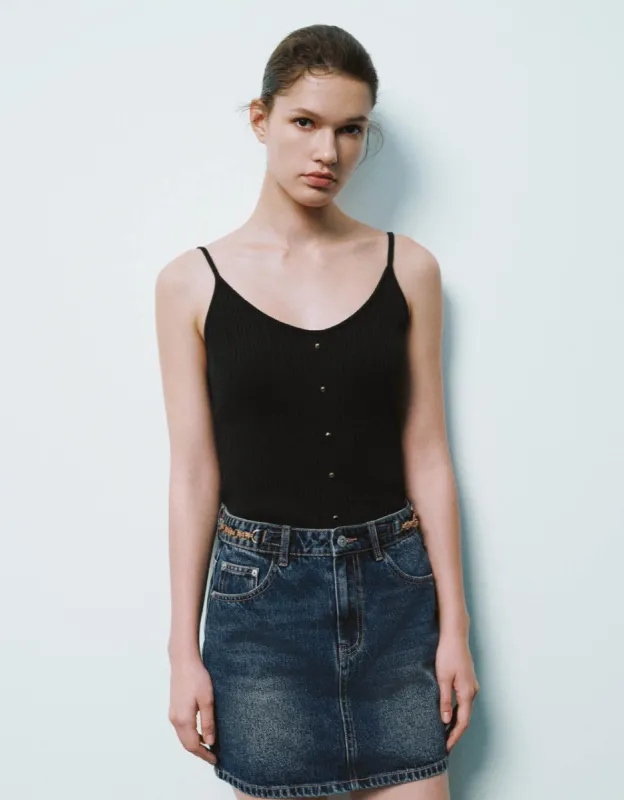 V-Neck Knitted Skinny Cami Top sold by Urban Revivo