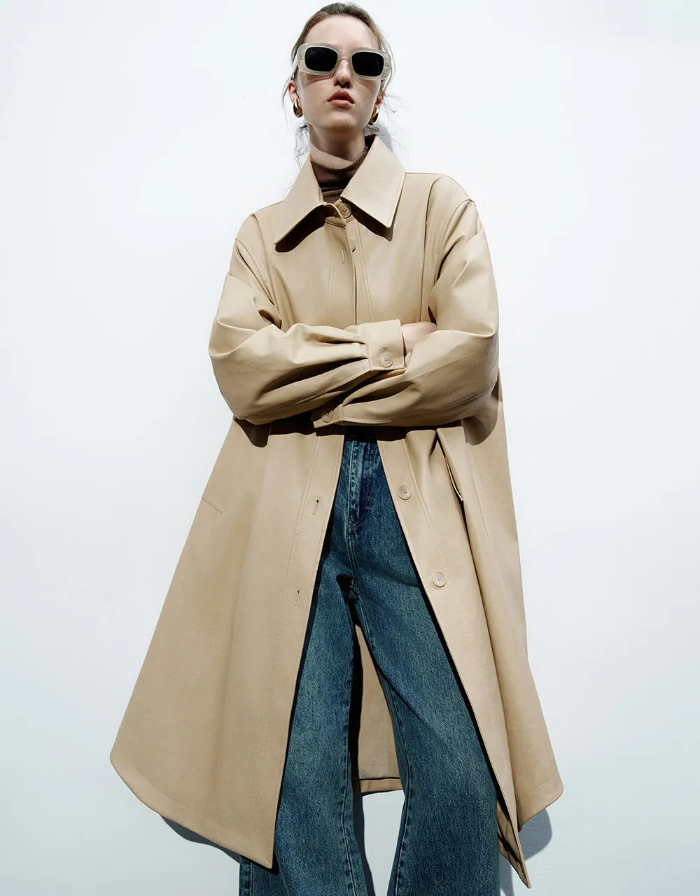 Vegan Leather Straight Coat sold by Urban Revivo