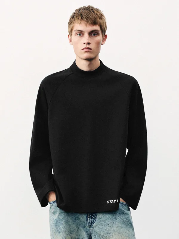 Mock Neck Loose T-Shirt sold by Urban Revivo