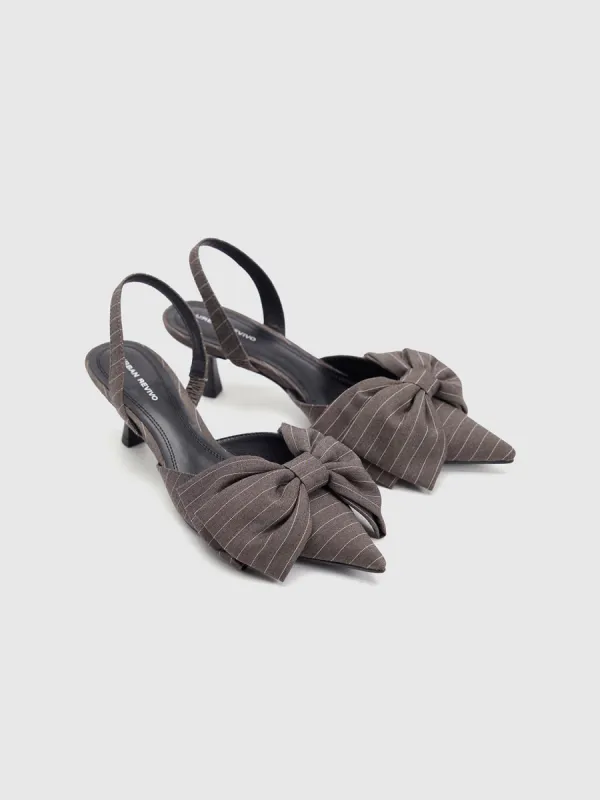 Striped Bow Décor Heeled Slingbacks sold by Urban Revivo