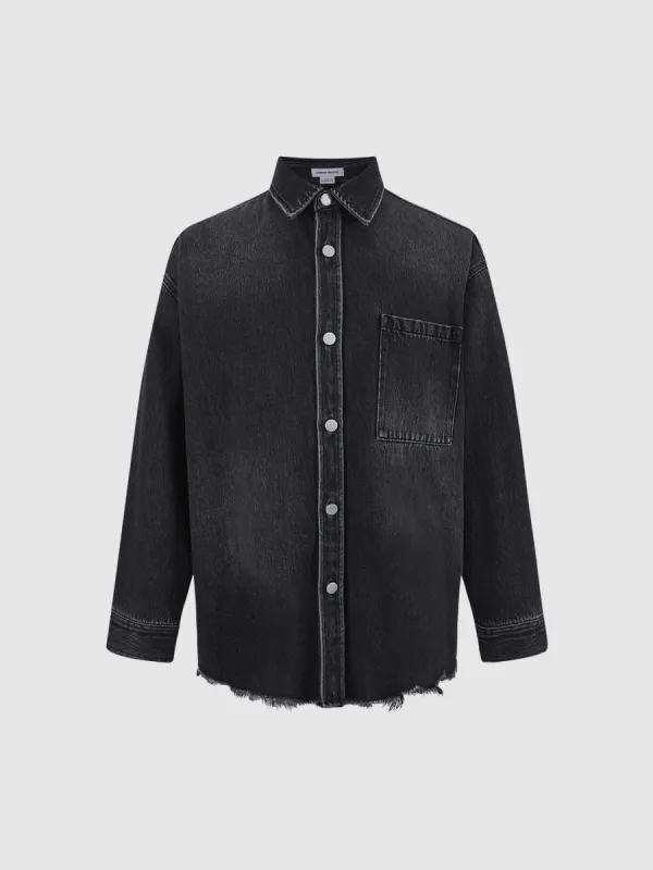 Raw Hem Oversized Denim Shirt sold by Urban Revivo