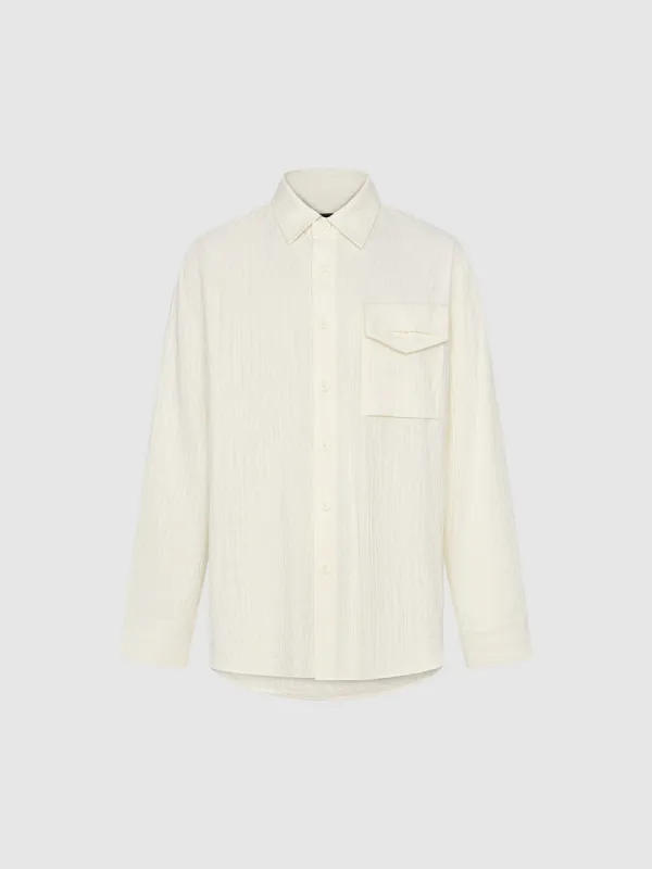 Textured Button Up Loose Shirt sold by Urban Revivo