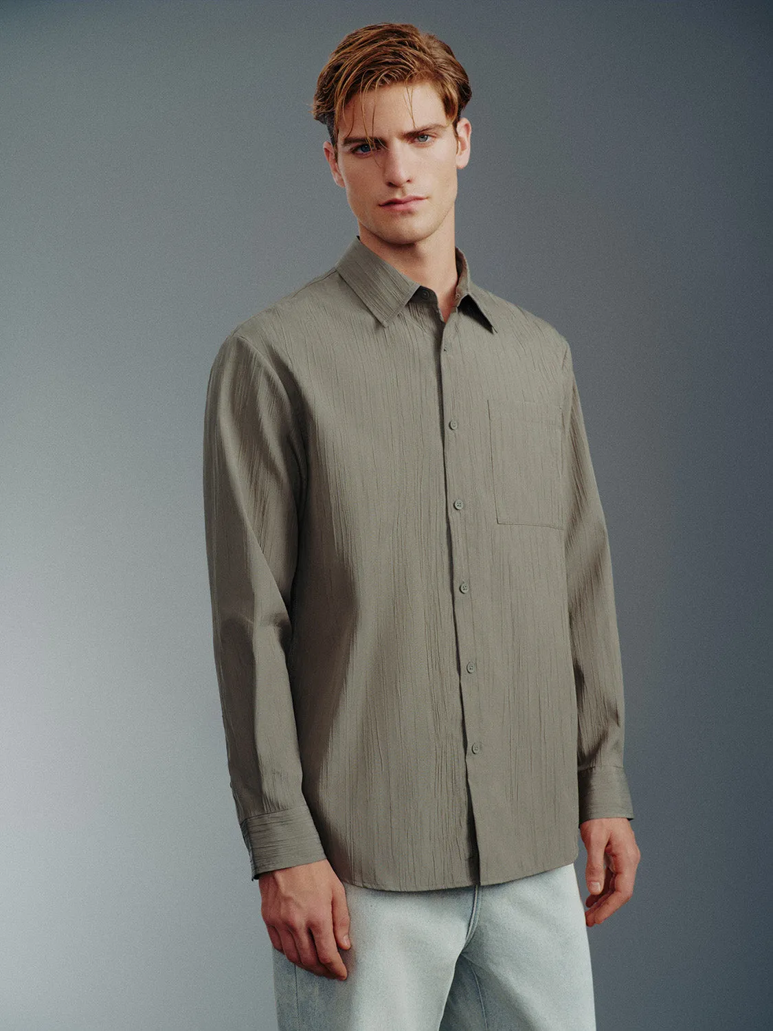 Textured Button Up Loose Shirt sold by Urban Revivo product image thumbnail 3