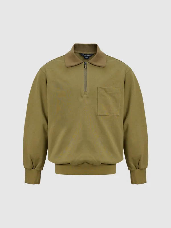 Zip Half Placket Loose Polo Shirt sold by Urban Revivo
