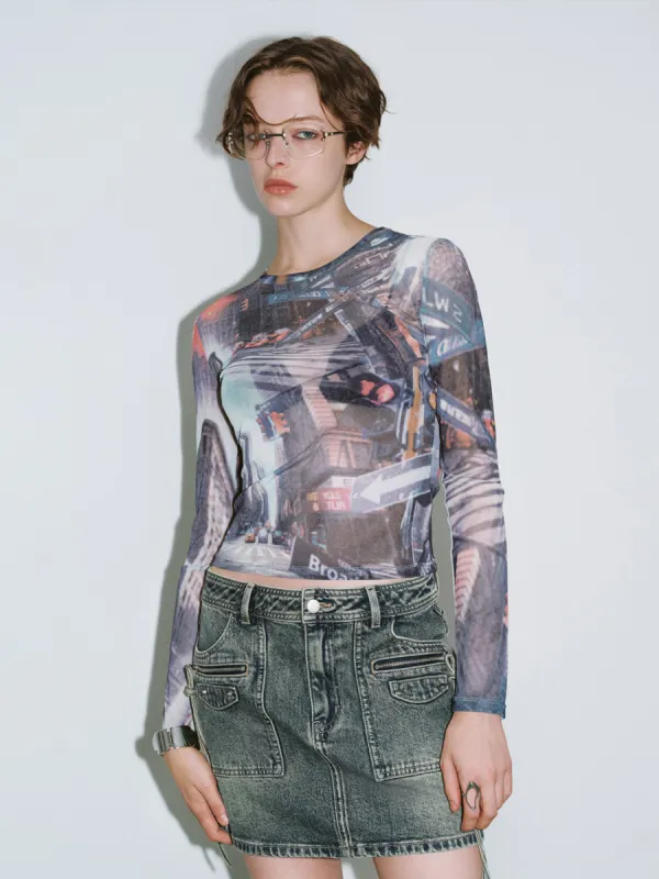 Printed Crew Neck Skinny T-Shirt sold by Urban Revivo