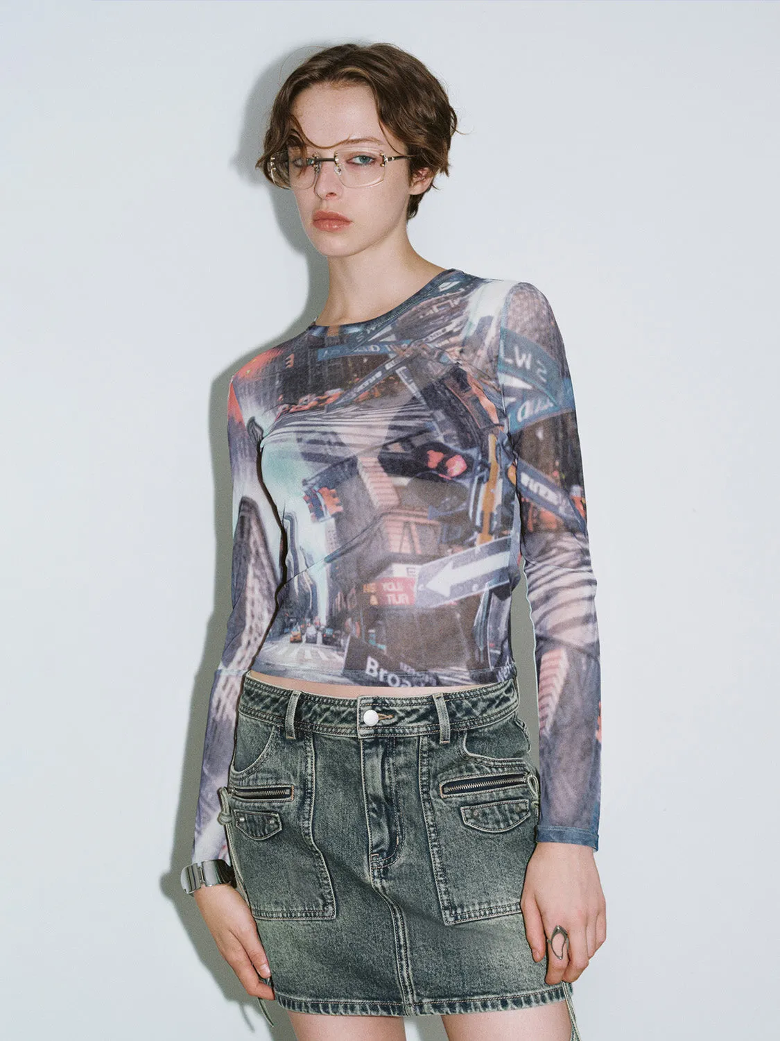 Printed Crew Neck Skinny T-Shirt sold by Urban Revivo