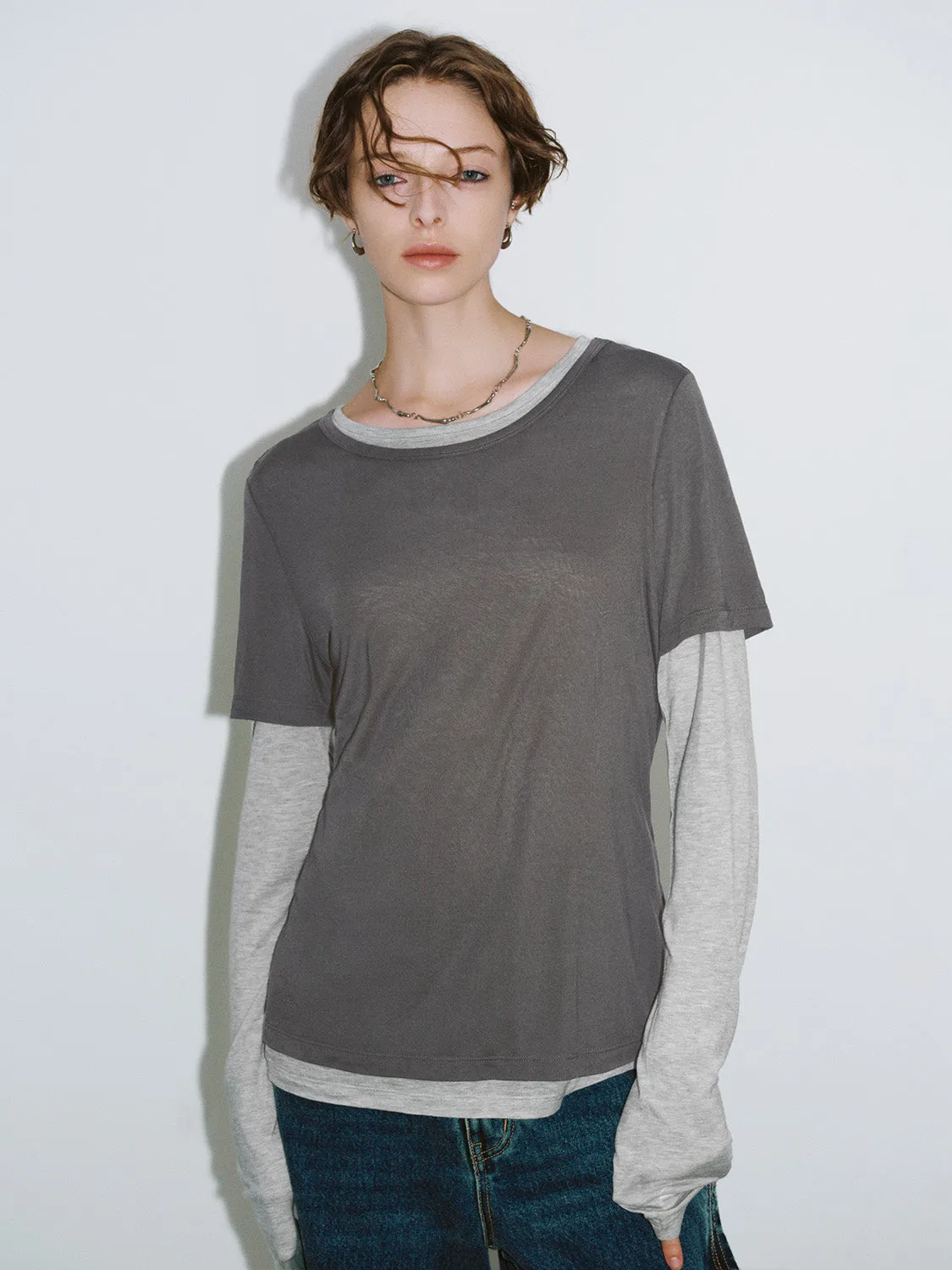 2 In 1 Crew Neck Straight T-Shirt sold by Urban Revivo