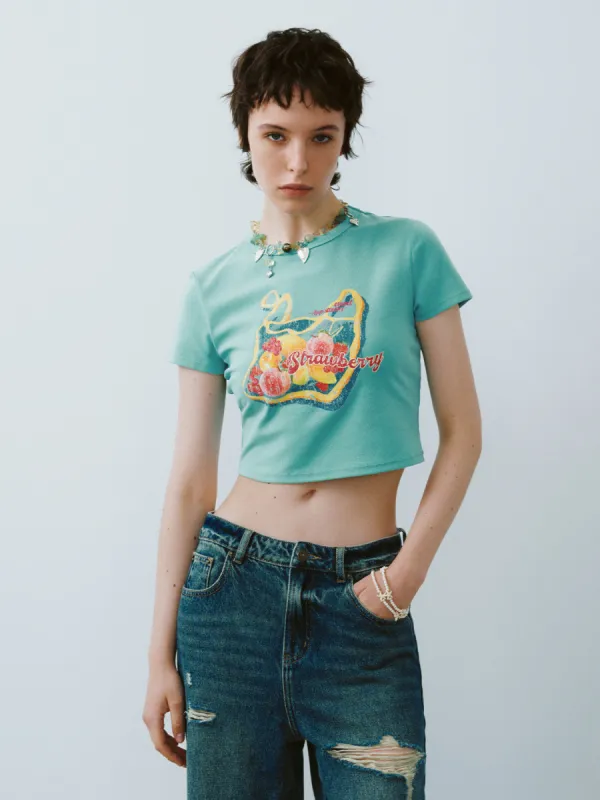 Printed Crew Neck Skinny T-Shirt sold by Urban Revivo