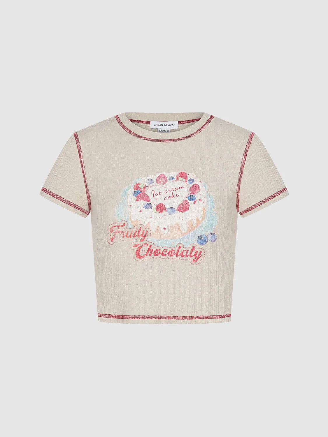 Printed Crew Neck Skinny T-Shirt sold by Urban Revivo product image thumbnail 2