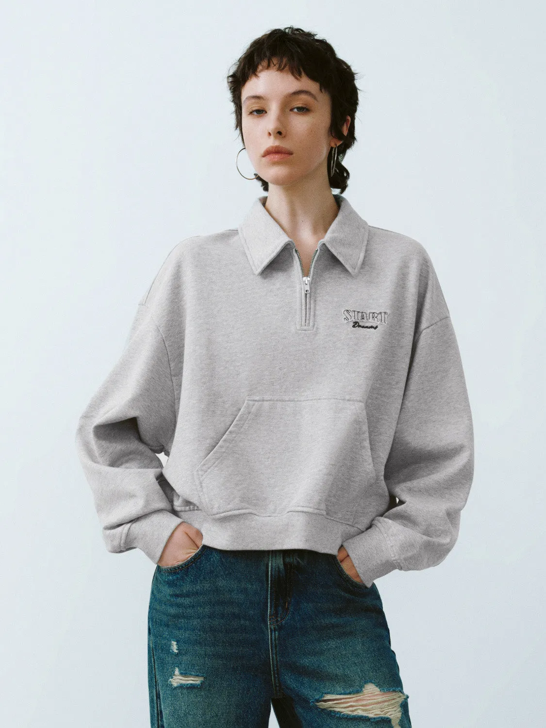 Zip Half Placket Oversized Sweatshirt sold by Urban Revivo