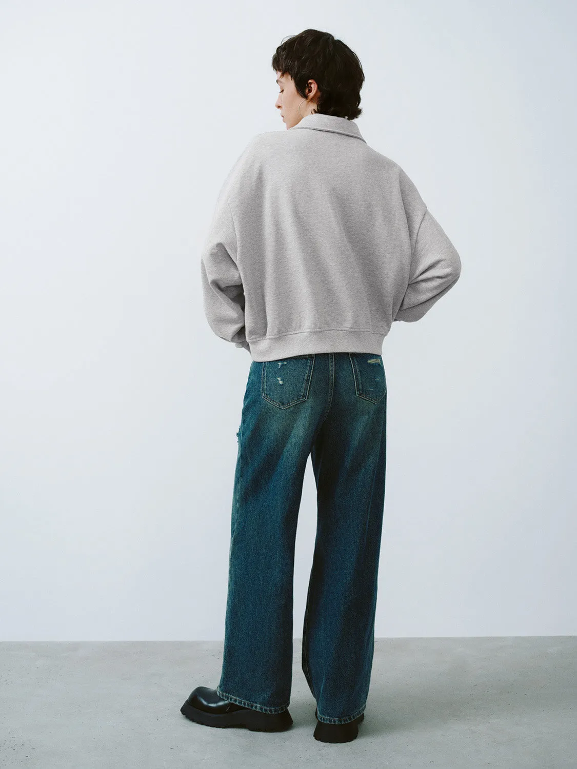 Zip Half Placket Oversized Sweatshirt sold by Urban Revivo product image thumbnail 4