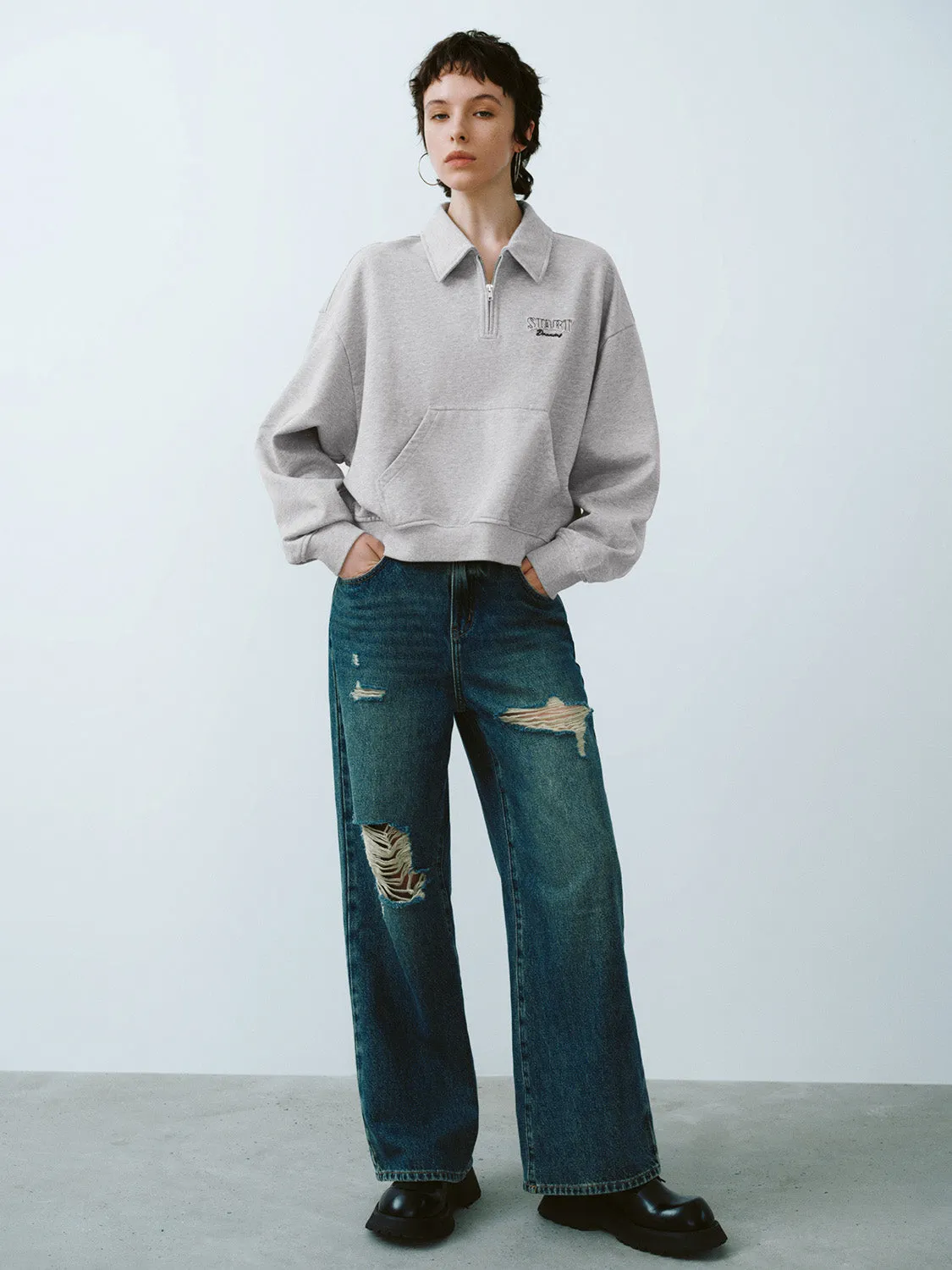 Zip Half Placket Oversized Sweatshirt sold by Urban Revivo product image thumbnail 5