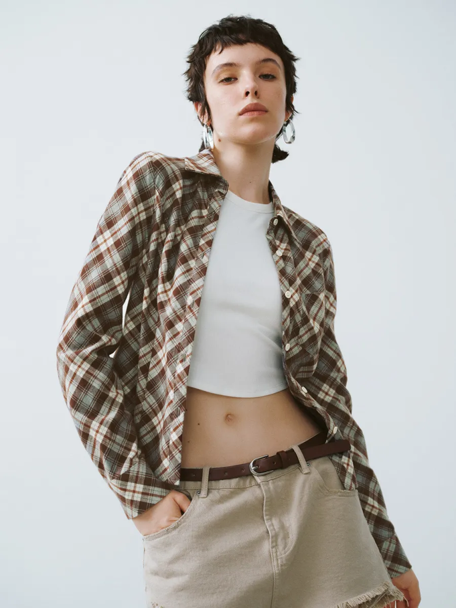 Checkered Button Up Lapel Shirt sold by Urban Revivo