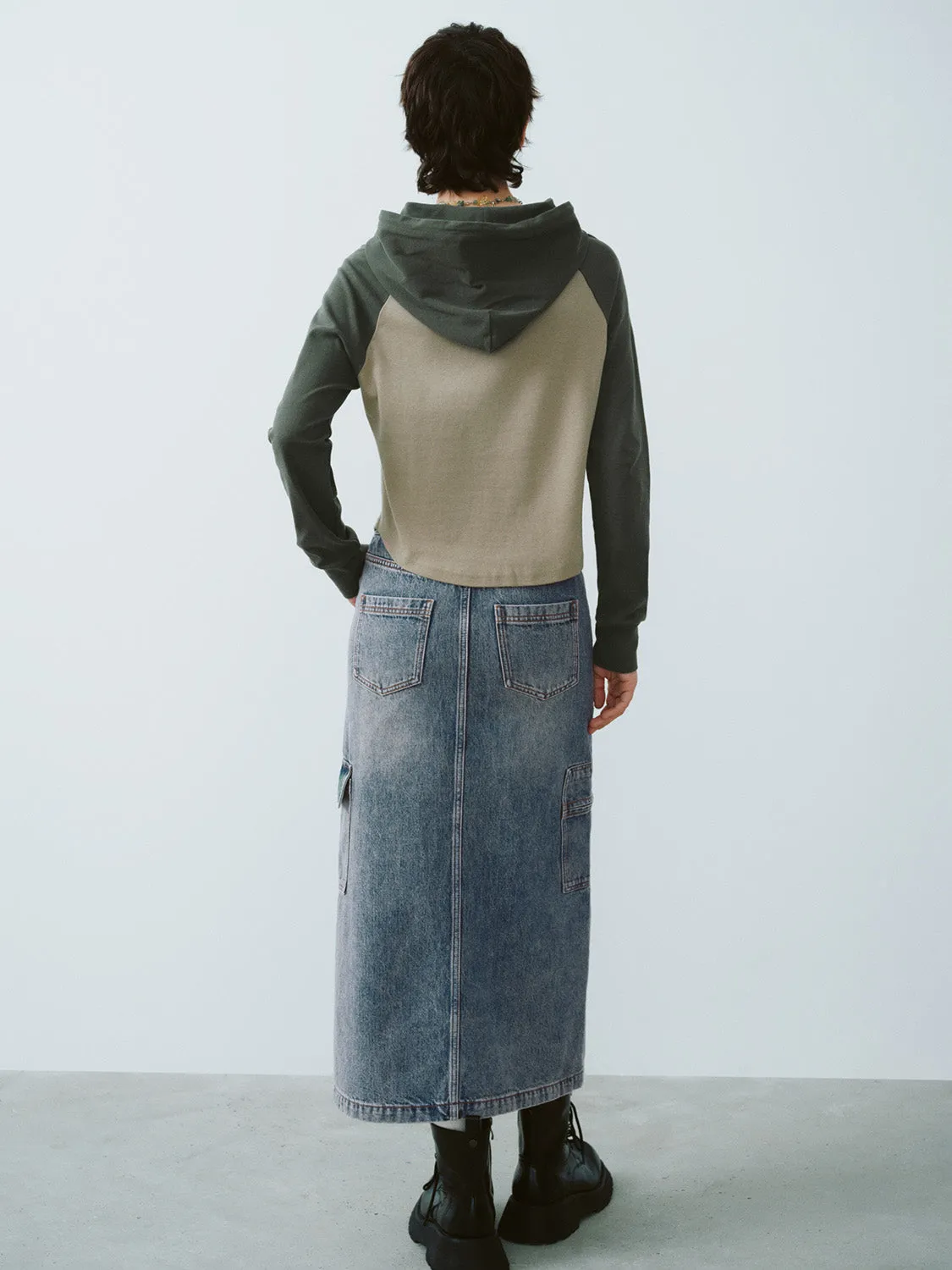 Drawstring Waist Midi Denim Skirt sold by Urban Revivo product image thumbnail 4