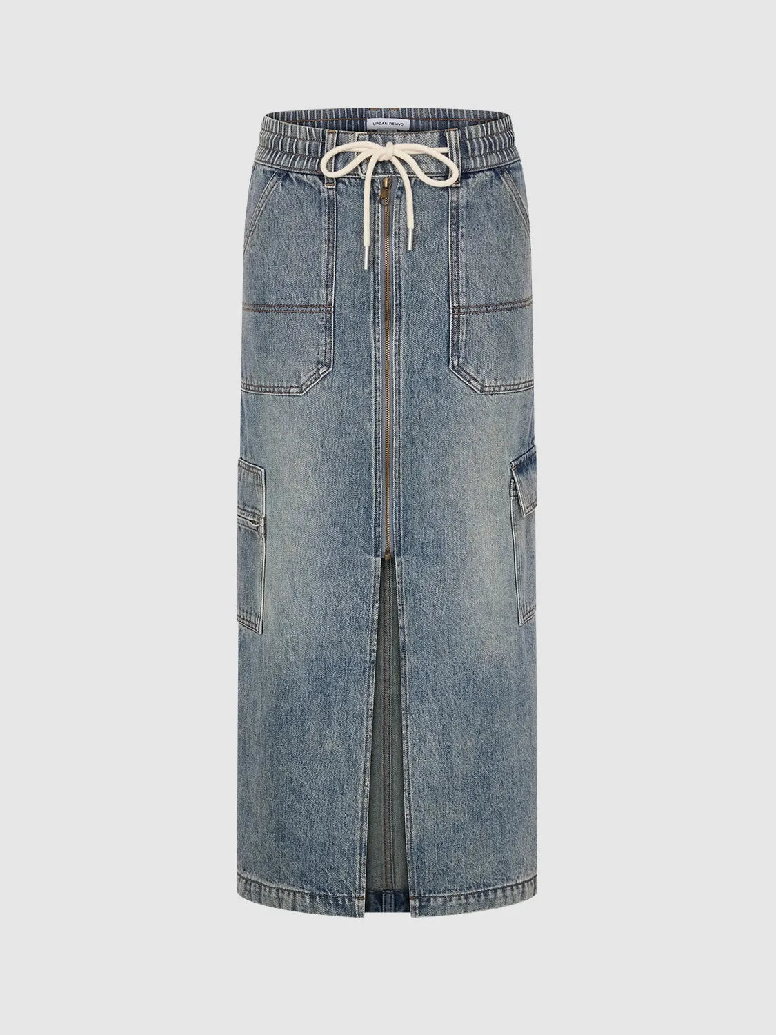 Drawstring Waist Midi Denim Skirt sold by Urban Revivo