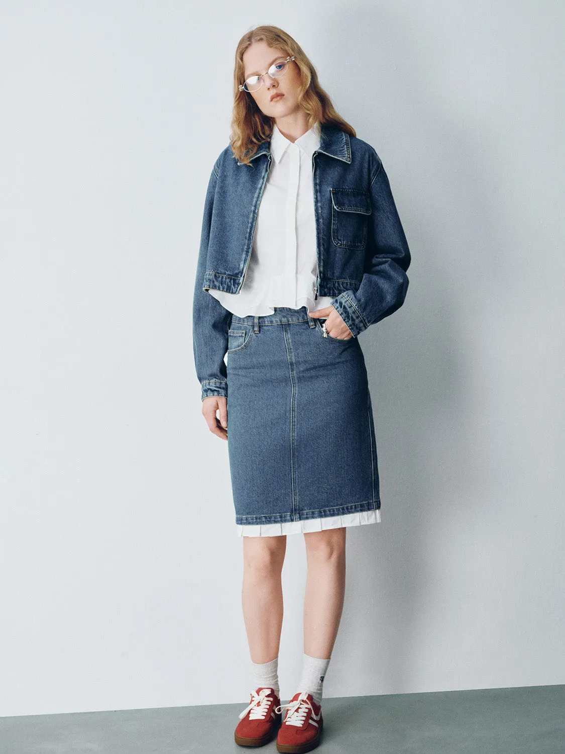 Zipper Front Loose Denim Shirt sold by Urban Revivo product image thumbnail 5