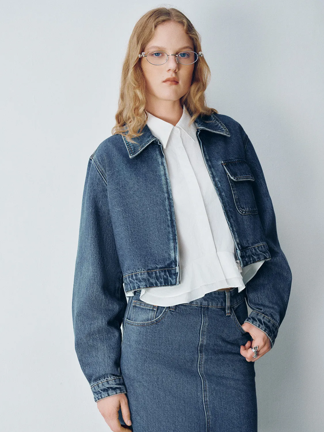 Zipper Front Loose Denim Shirt sold by Urban Revivo product image thumbnail 3